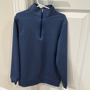 Peter Millar Boys 1/4 zip, blue golf cart pattern